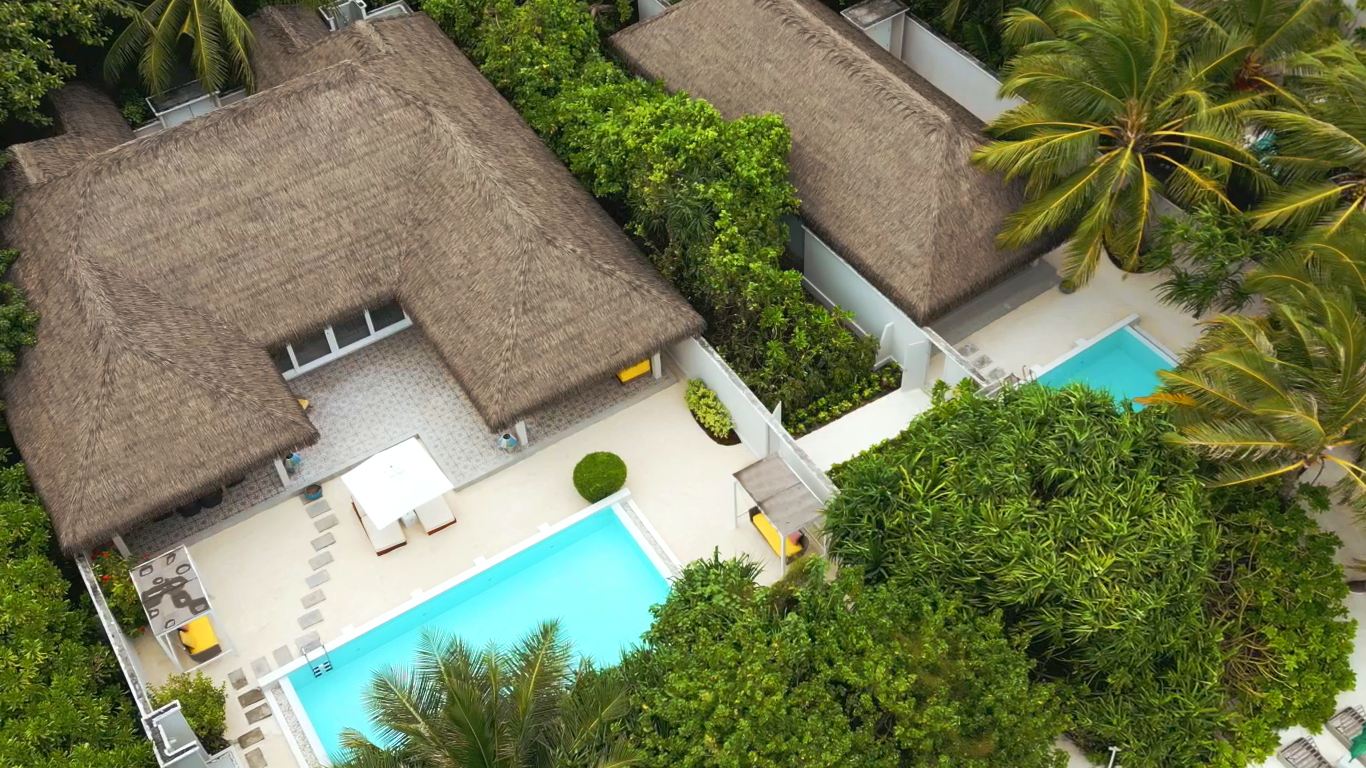 Interconnecting Three Bedroom Beach Pool Villa Aerial View - Finolhu Baa Atoll Maldives